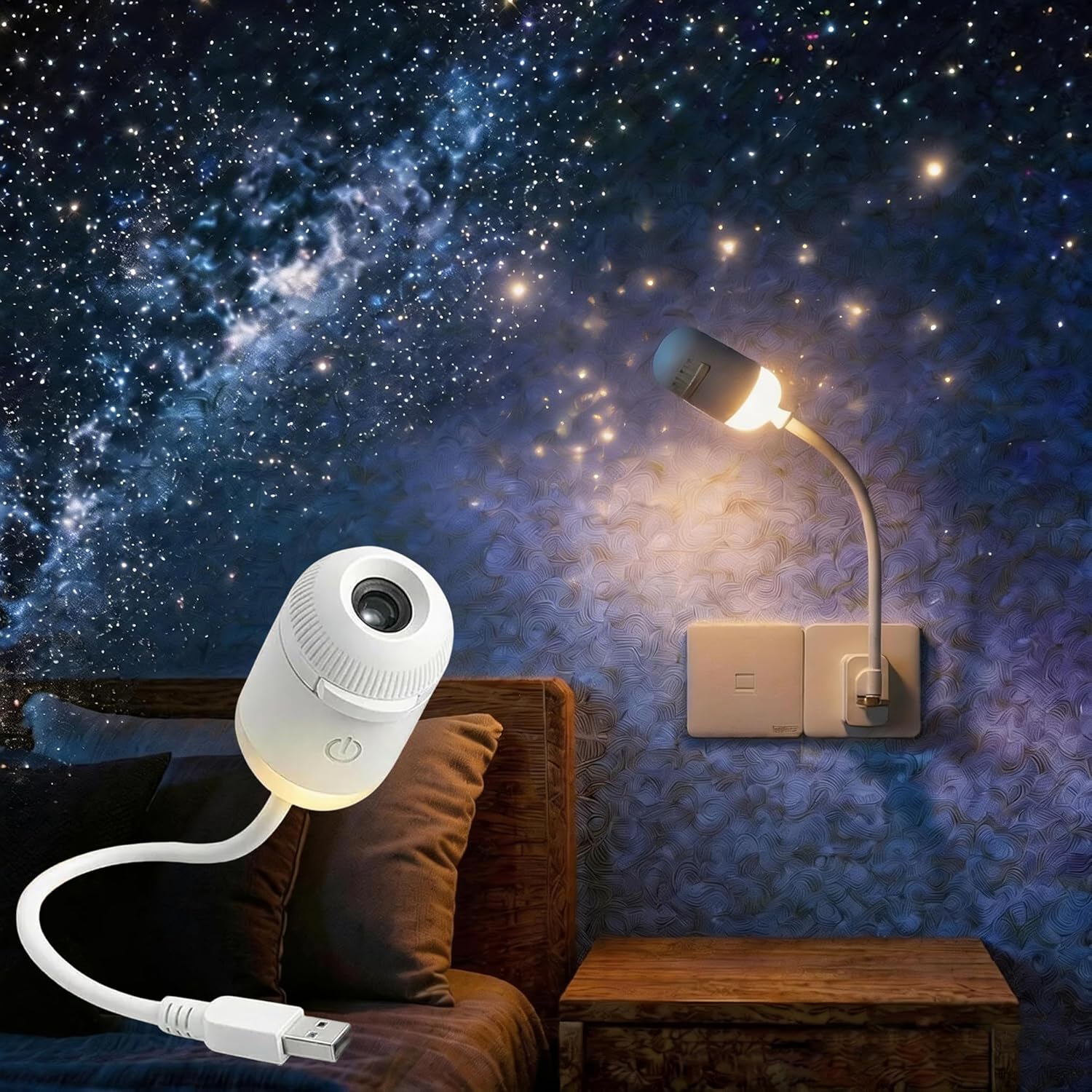 Mini Projector Portable - Projecteur de Galaxie 2-en-1, Lampe de